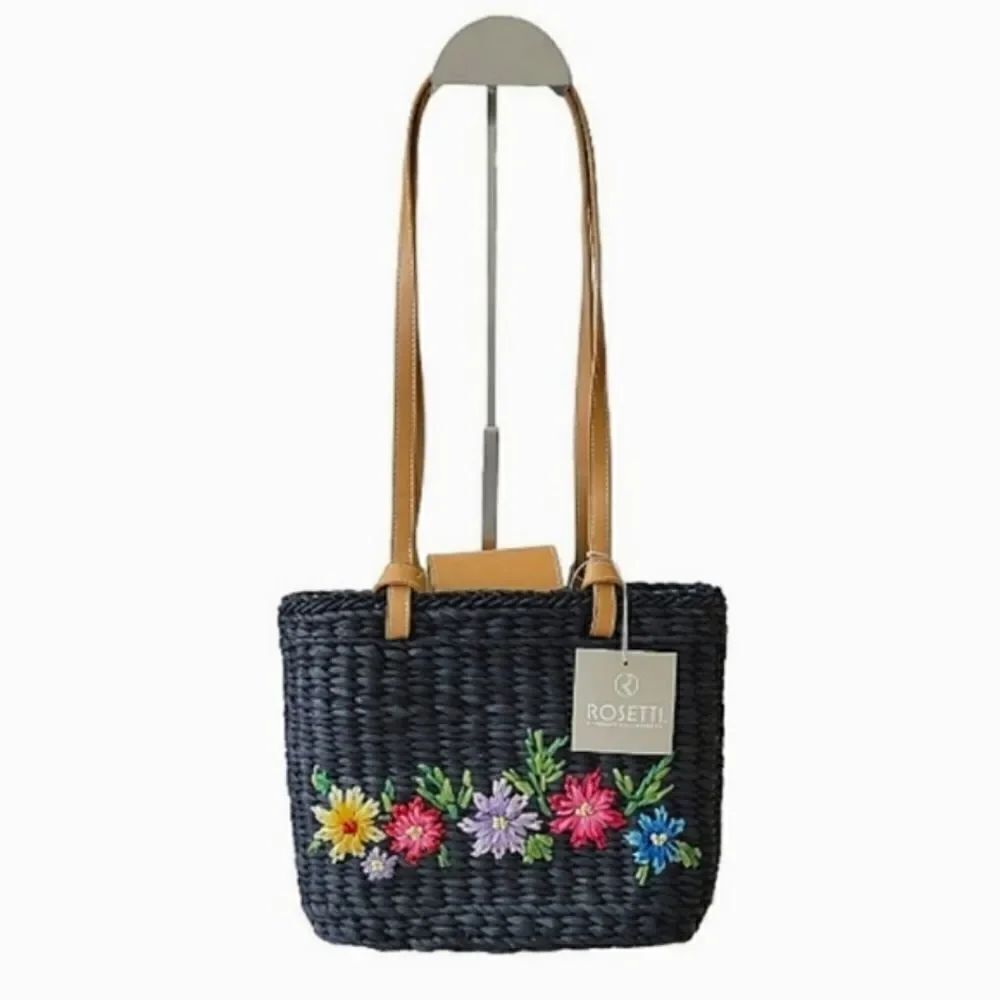 Rosetti Black Woven Floral Embroidered Shoulder Purse